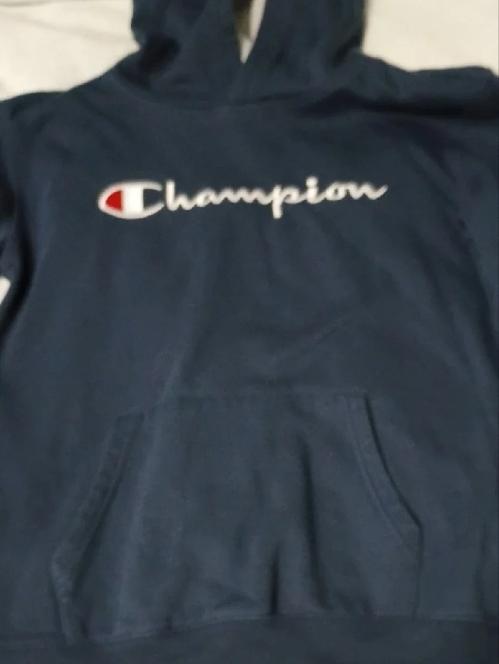Champion Navy Blue Kids Pullover Hoodie with Script Logo